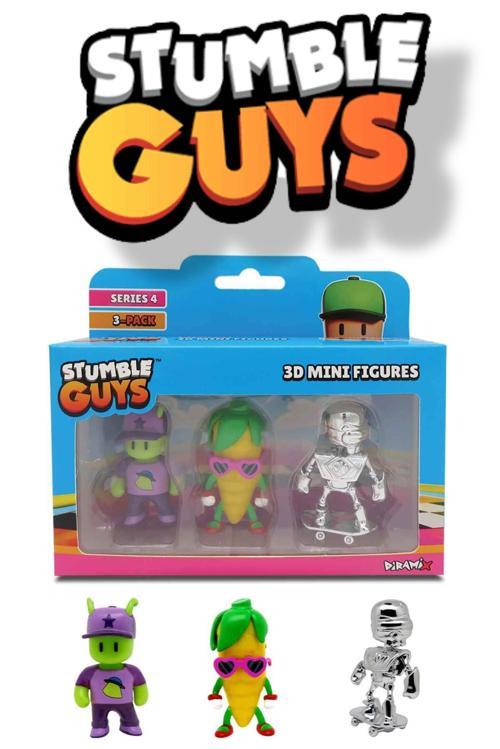 Stumble Guys 3'lü Mini Figür Seri 4 - Abducted Guy - Corn - Silver Skeleton
