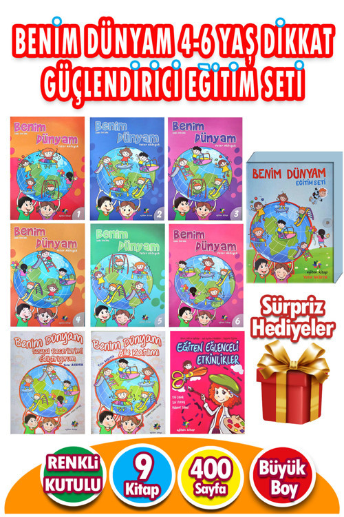 4 - 6 Yaş Harika Benim Dünyam Eğitici Etkinlik Seti Kutulu - 9 Kitap - 400 Sayfa