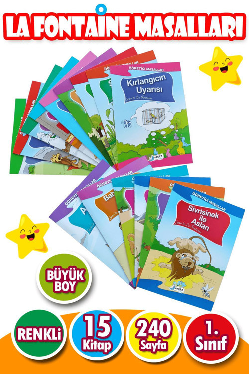 La Fontaine Masalları Seti 1. Sınıflar Için Büyük Boy Resimli 15 Kitap