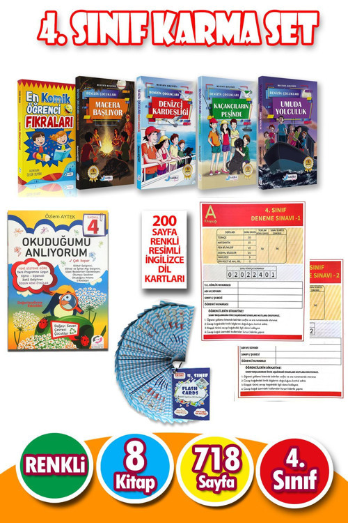 4.Sınıf Karma Hikaye Seti Ve Okuduğumu Anlıyorum 8 Kitap 718 Sayfa-İngilizce Dil Kartı Hediyeli