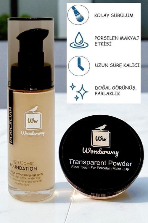 Porselen Fondöten & Transparan Pudra Set Sünger Makyaj Süngeriyle Buğday Ten