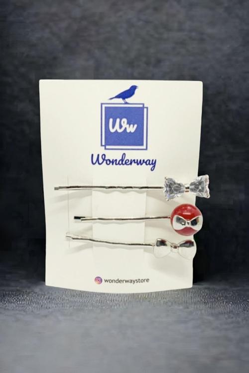 Kurdele Detaylı 3'Lü Tel Toka Çok Renkli