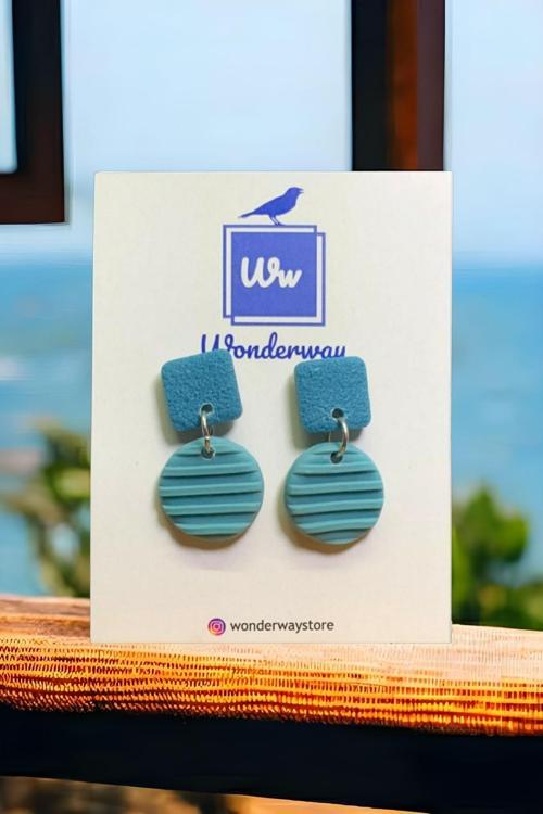 Özel Tasarım El Yapımı Polimer Kil Küpe Mavi