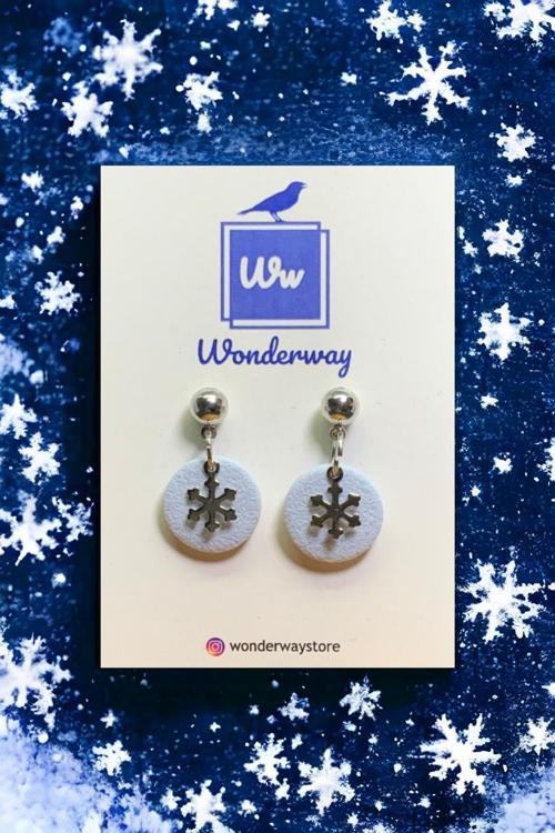 Özel Tasarım El Yapımı Polimer Kil Küpe Mavi Kar Tanesi Mavi