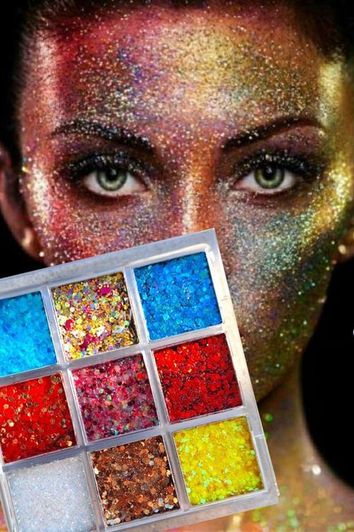 Glitter Palet Yüz Ve Vücut Için - Göz Kalemi Hediyesi Ile Çok Renkli
