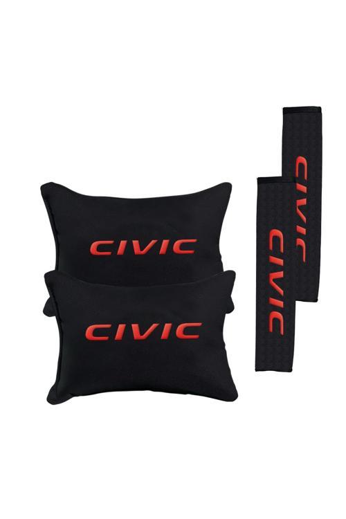 Kırmızı Civic Nakışlı Oto Yastık Seti