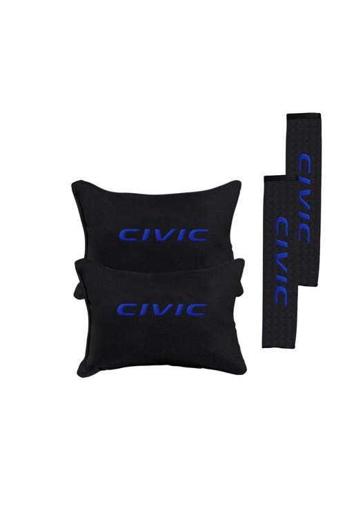 Mavi Biyeli Mavi Civic Nakışlı Oto Yastık Seti