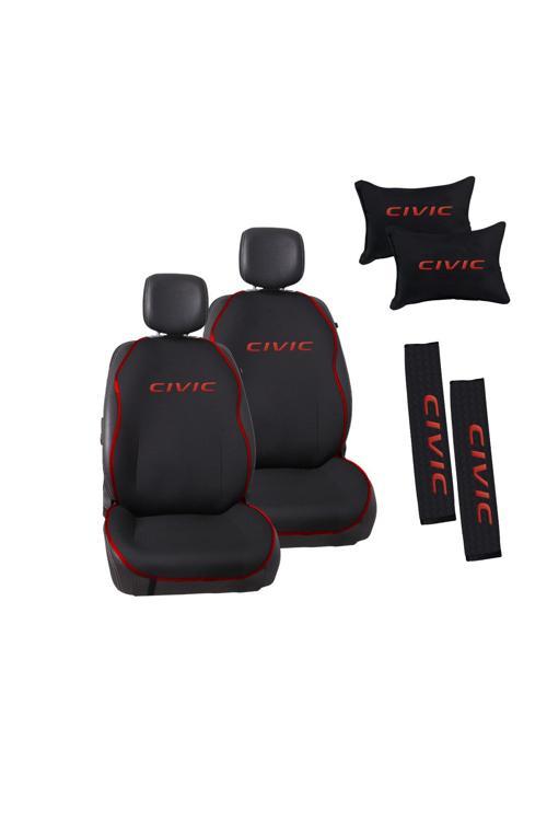 Kırmızı Biyeli Kırmızı Civic Nakışlı Jakar Dokuma Oto Minder ve Konfor Seti