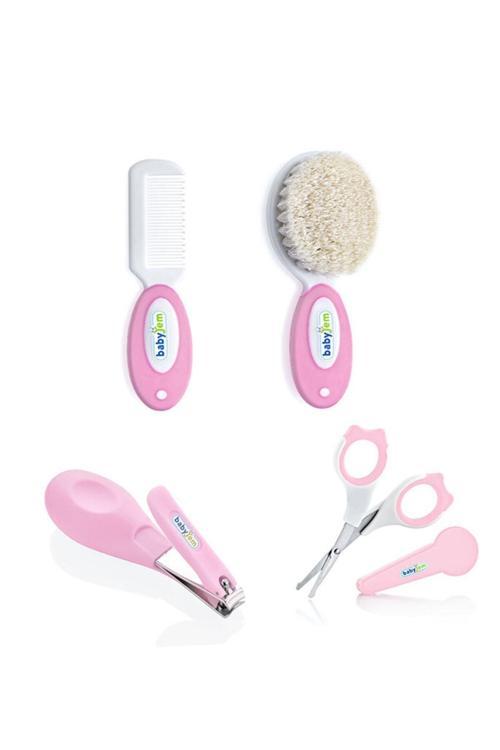 Bebek Bakım Seti 3'lü - Fırça Tarak + Tırnak Makası + Çıt Çıt Tırnak Makası - Pembe
