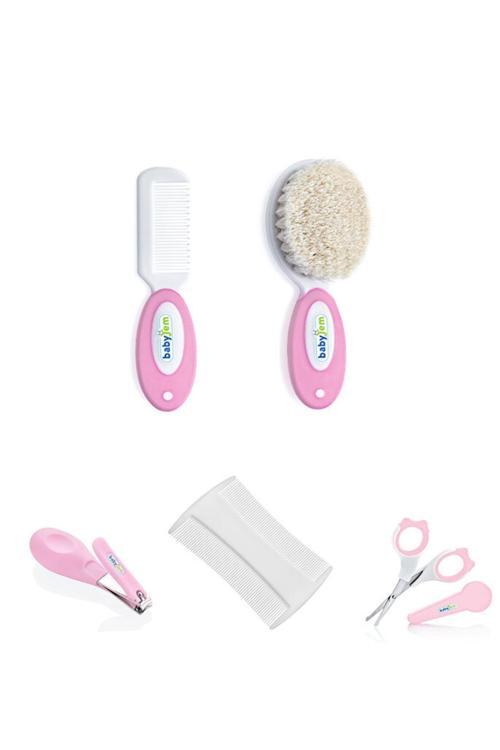 Bebek Bakım Seti 4'lü - Fırça Tarak + Tırnak Makası + Çıt Çıt Tırnak Makası + Konak Tarağı - Pembe