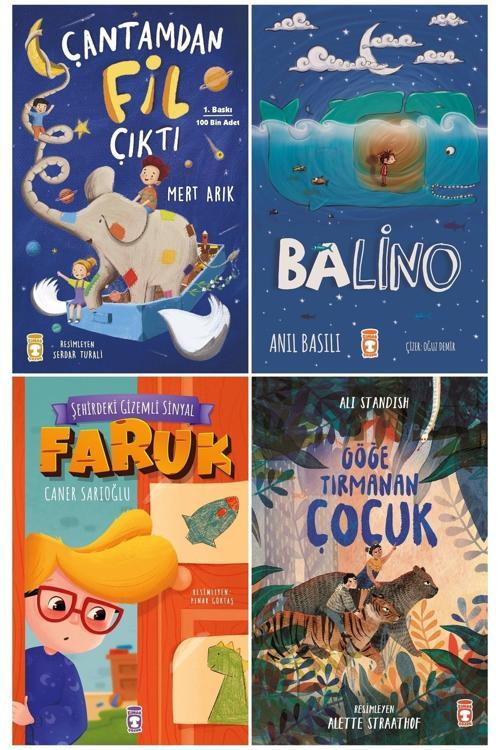 Timaş Yayınları 2-3-4. Sınıf Okuma Seti / Çantamdan Fil Çıktı - Balino - Faruk - Göğe Tırmanan Çocuk