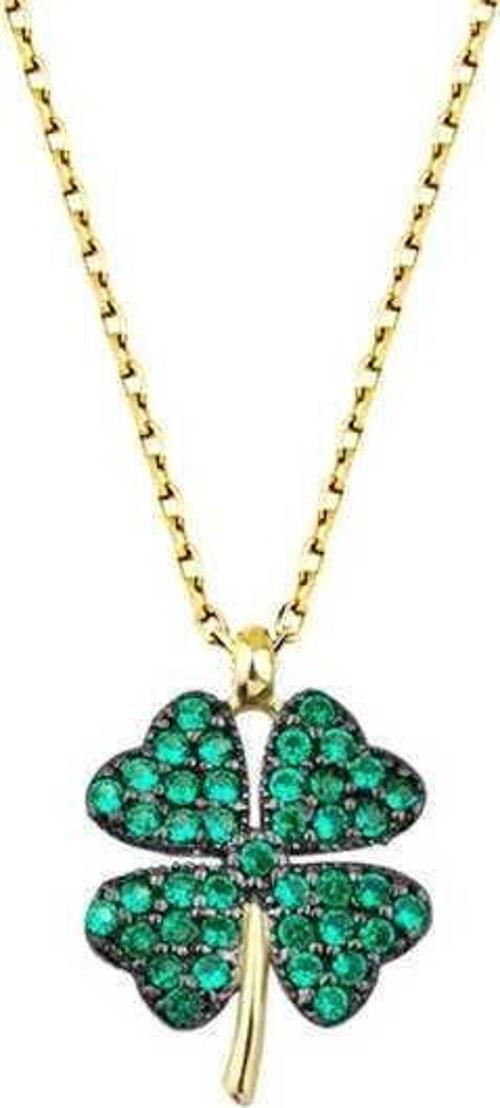 925 Ayar Gümüş Gold Dört Yapraklı Yonca Kadın Gümüş Kolye