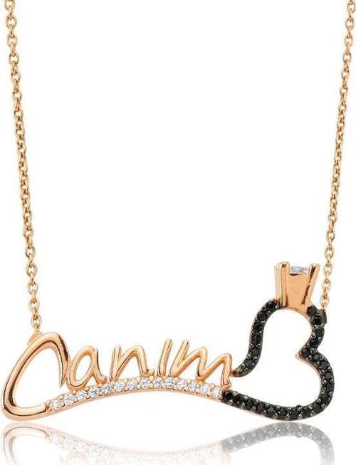 925 Ayar Gümüş Canım Yazılı Tek Taş Kalp Kadın Gümüş Kolye