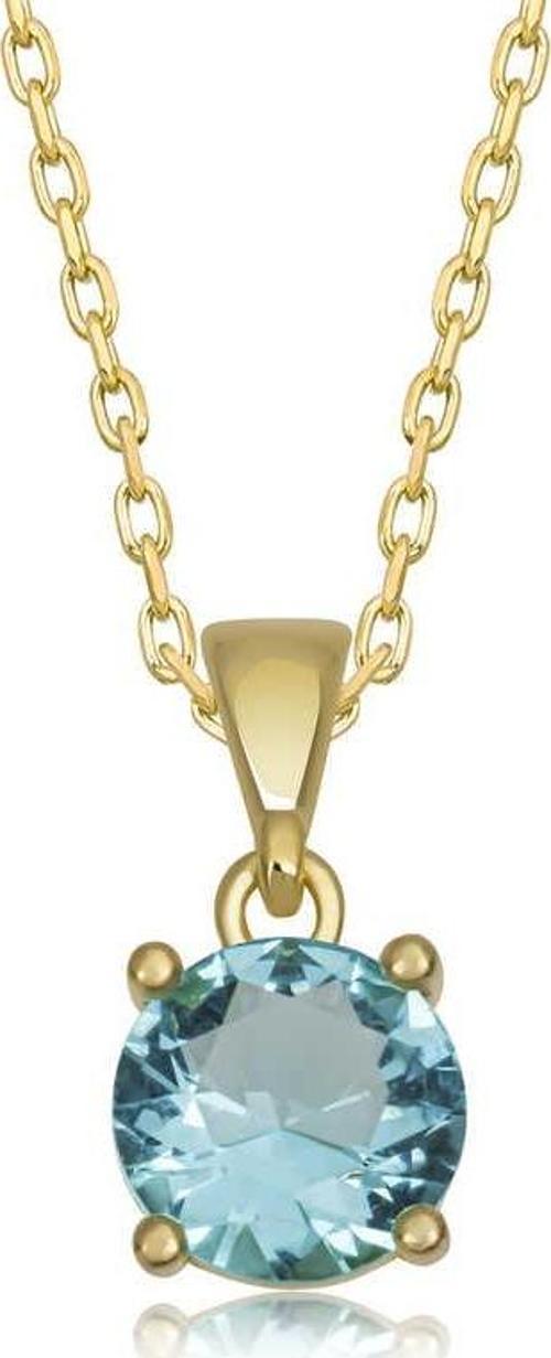 925 Ayar Gümüş Gold Turkuaz Kristal Yuvarlak Taşlı Kadın Gümüş Kolye