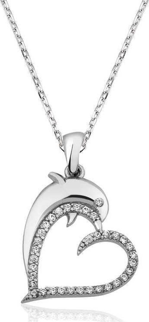 925 Ayar Gümüş Kalpli Yunus Balığı Kadın Gümüş Kolye