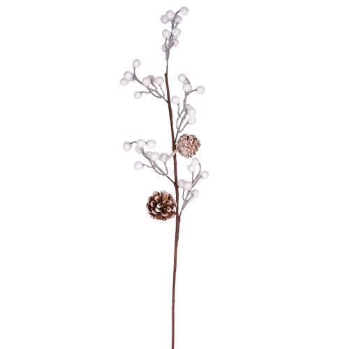 Yılbaşı Çiçek Pike Kar Efektli Berry Kozalaklı Beyaz 70 cm