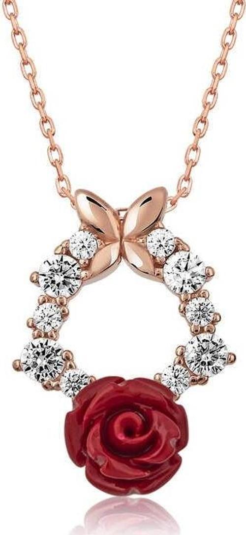 925 Ayar ​​Gümüş Rose Kırmızı Gül Kolye