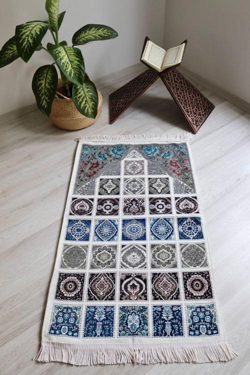 40 Yama Desenli Astarlı Lüks Seccade S1017 Gri