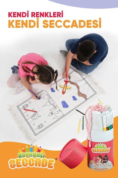 Çocuklara Özel Yıkanabilir Boyamalı Seccade Seti Kırmızı S1037