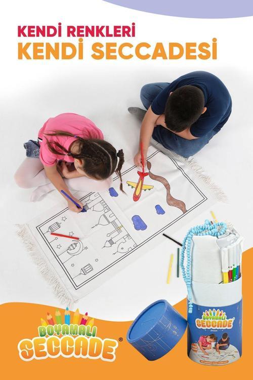 Çocuklara Özel Yıkanabilir Boyamalı Seccade Seti Mavi S1037