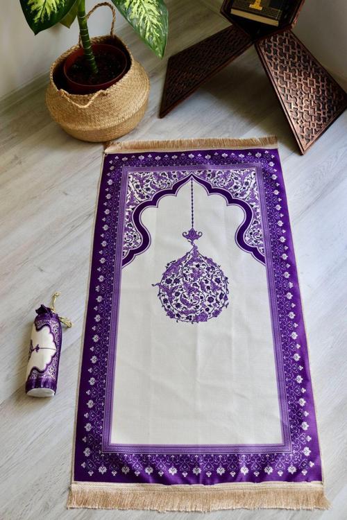 Mihrap Desenli İpek Dokulu Keseli Seccade S1029 Mor Renk