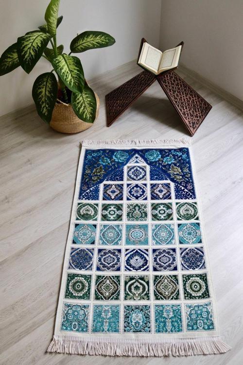 40 Yama Desenli Astarlı Lüks Seccade S1017 Lacivert