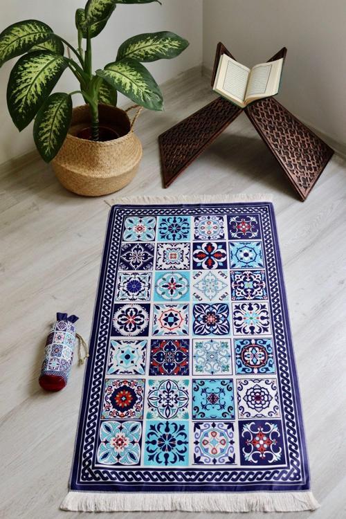 Pratik Ve Taşınabilir Ipek Dokulu Keseli Seccade 40 Yama Desen S100110 Turuncu