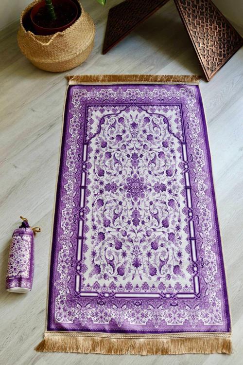 Gülhan Desenli Ipek Dokulu Keseli Seccade S1028 Mor Renk