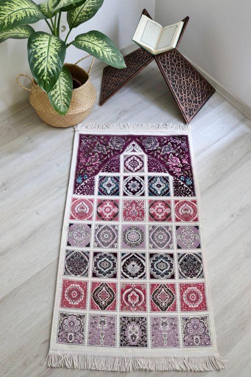 40 Yama Desenli Astarlı Lüks Seccade S1017 Mürdüm