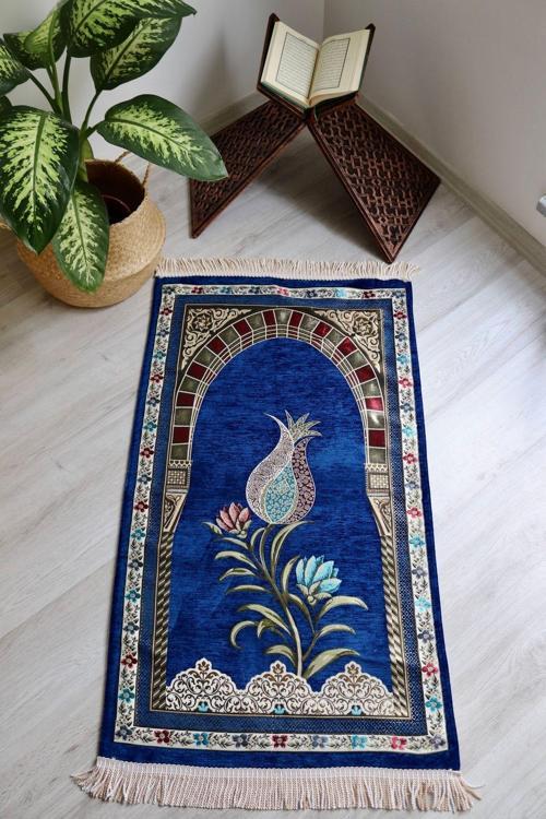 Lale Desenli Astarlı Lüks Seccade S1002 Gri