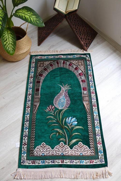 Lale Desenli Astarlı Lüks Seccade S1002 Gri