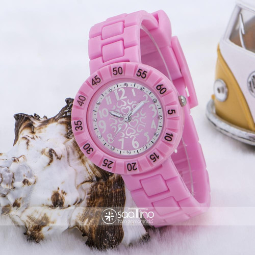 Kalp Figürlü Tasarım Kadran Pembe Plastik Kordonlu Çocuk Kol Saati ST-303599