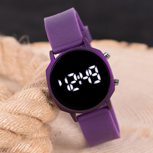 Unisex Mor Renk Led Ekran Mor Silikon Kordonlu Kol Saati ST-304007