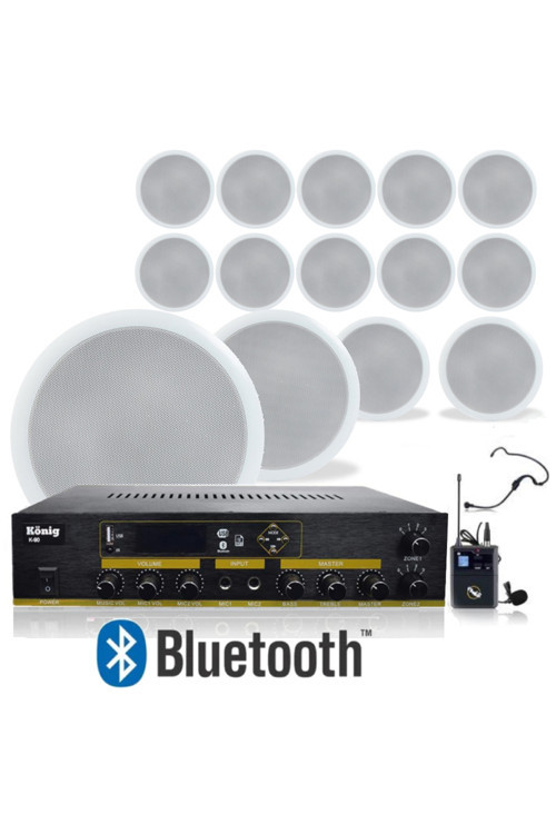 14’Lü Tavan Hoparlörlü Yaka Mikrofonlu Bluetooth Anfi Ses Seti