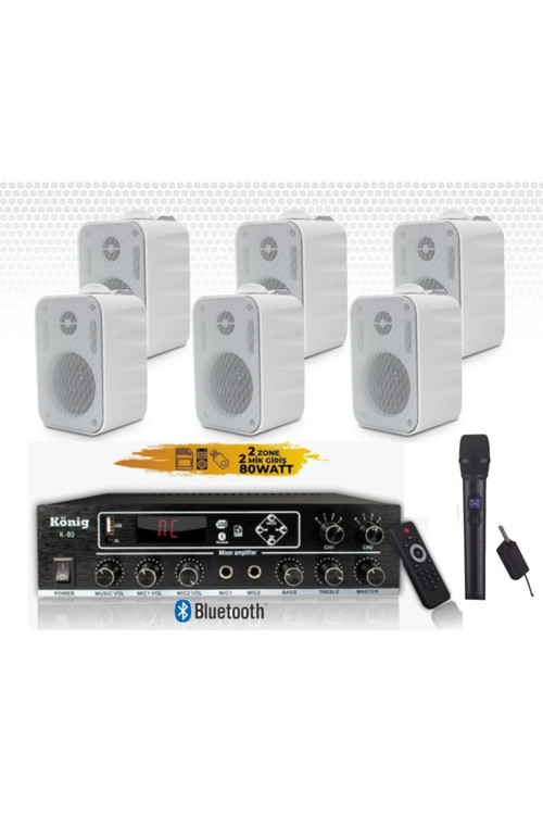 6'Lı Beyaz Hoparlörlü Anfi Ses Sistemi | Mikrofonlu Paket Set