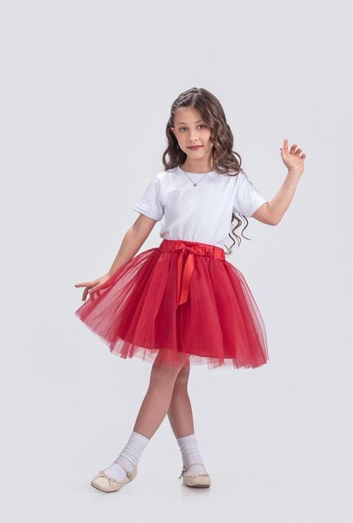 Gökkuşağı Tütülü Kız Çocuk Parti Etek M00727 KIRMIZI