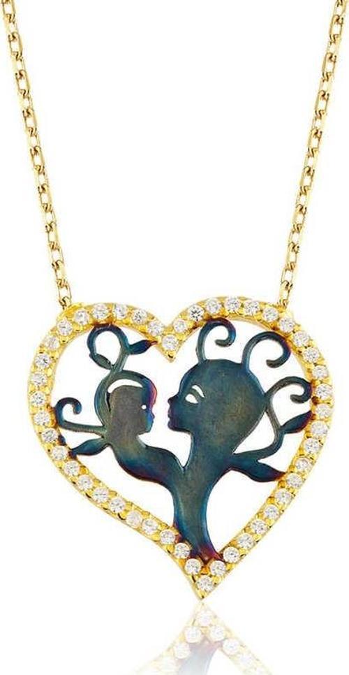 925 Ayar Gümüş Kalpli Anne Çocuk Gümüş Kolye