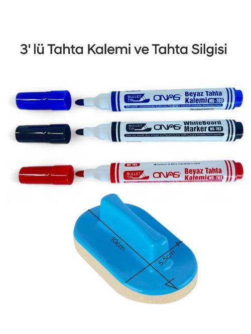 NS-703 Yuvarlak Uç Beyaz Yazı Tahta Kalemi 3 lü Set Kraf 575G Tahta Silgisi