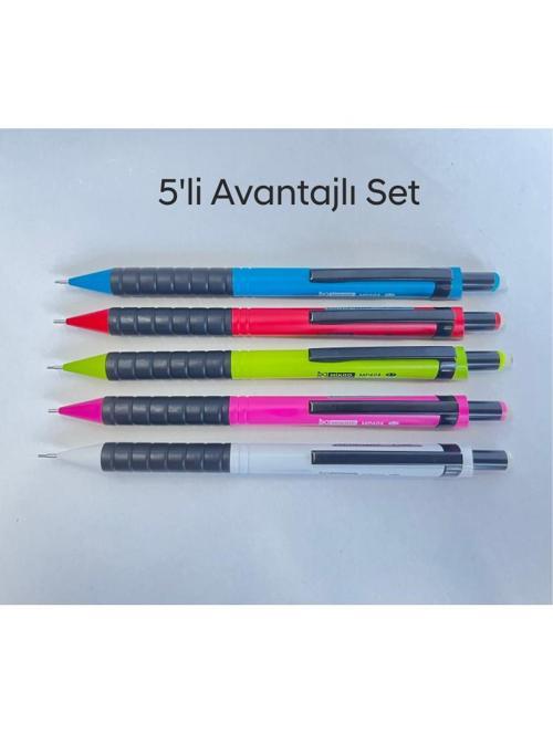 MP404 Karışık Renk 0.7 Uçlu Silgili Versatil Kurşun Kalem 5 li Set