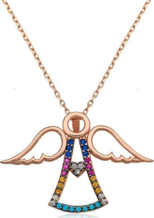 925 Ayar Gümüş Kalpli Melek Kadın Gümüş Kolye