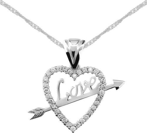 925 Ayar Gümüş Love Oklu Kalp Kadın Gümüş Kolye