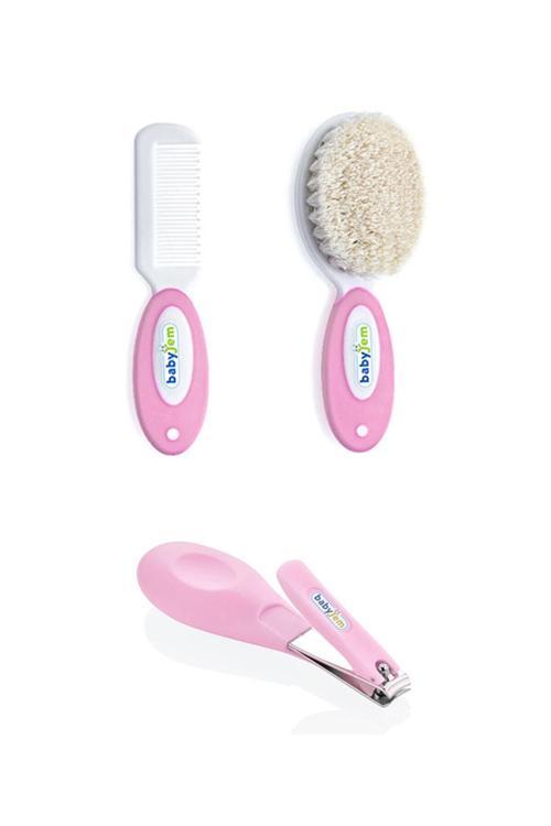 2'li Bebek Bakım Seti - Fırça Tarak + Çıt Çıt Tırnak Makası - Pembe