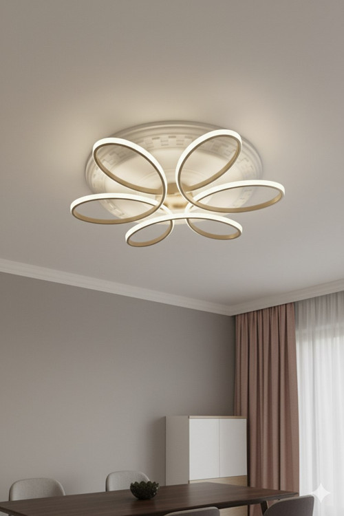 Papatya Gold Kasa 3 Renkli Kumandasız,65cm,oturma Odası,yatak Odası,salon Için Led Avize