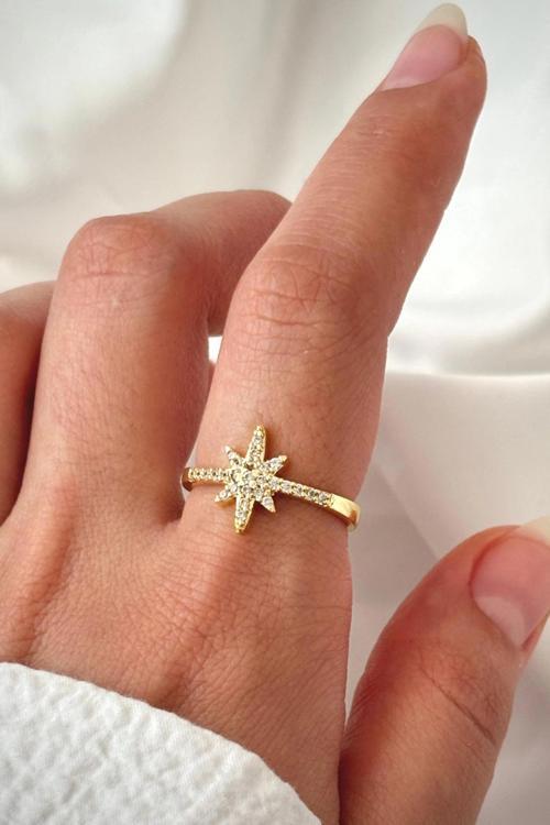 Yeni Sezon Yarım Tur Zirkon Taşlı Kutup Yıldızı Tasarım Ayarlanabilir Kadın Yüzük