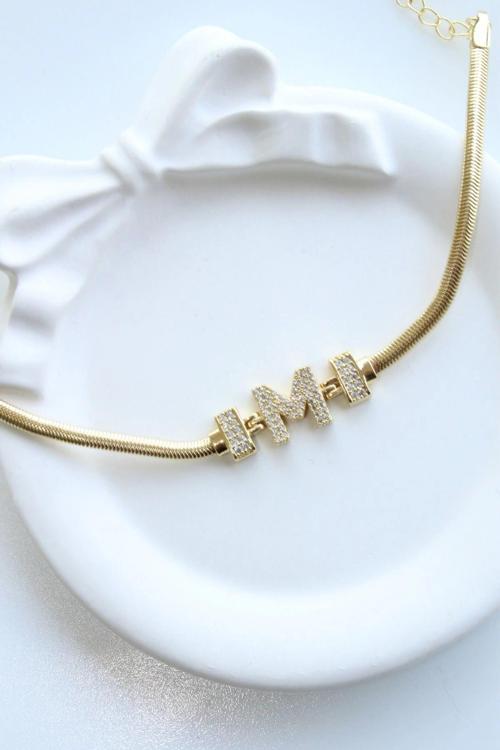 İthal Seri M Harfi Balık Sırtı Zincirli Kadın Çelik Bileklik Kararmaz Renk Atmaz