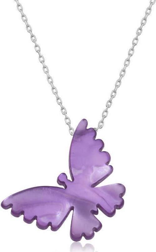 925 Ayar Gümüş Mor Kelebek Kadın Gümüş Kolye
