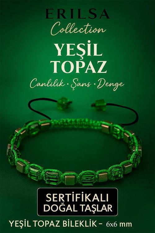 Sertifikalı Doğal Terahertz - Yeşil Topaz Taşı Bileklik - Canlılık ve Denge Taşı