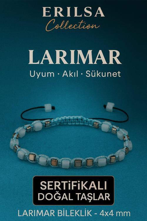 Sertifikalı Doğal Terahertz - Larimar Taşı Bileklik 4x4 mm - Uyum Sakinlik ve Şifa Taşı