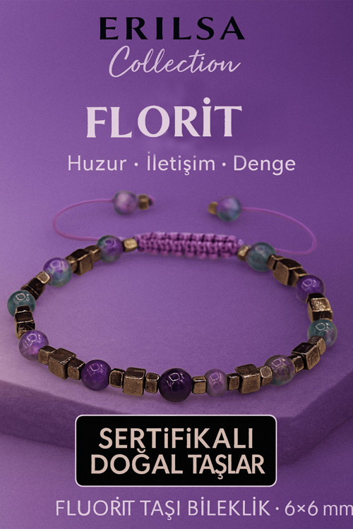 Sertifikalı Doğal Terahertz Florit Taşı Bileklik 6x6 mm Huzur ve Denge Taşı