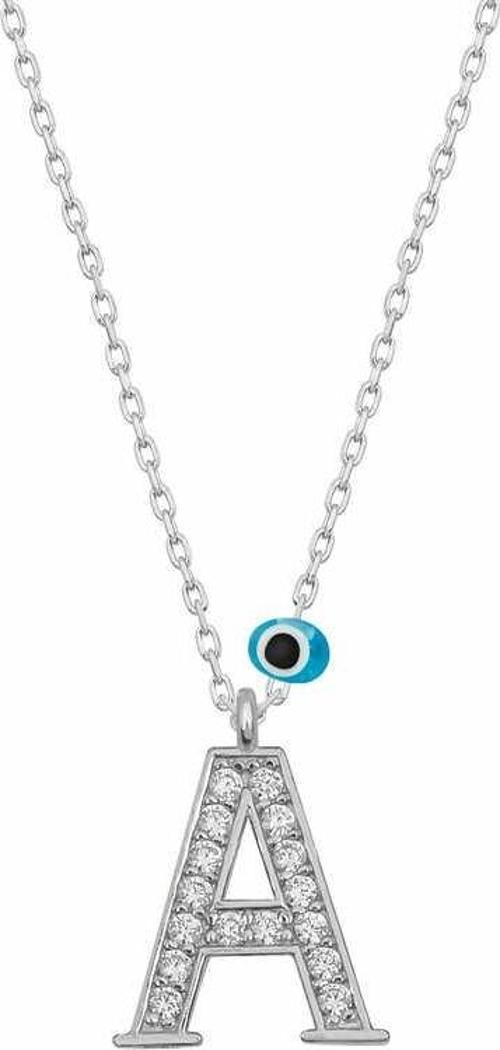 925 Ayar Gümüş Nazar Rodyum A Harfi Kadın Gümüş Kolye